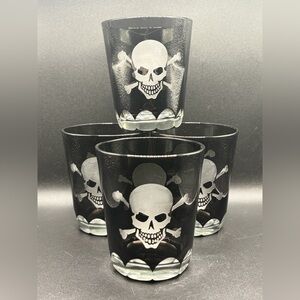 Two's Company Skellington Skull Crossbones Double Old Fashioned Glasses, Set 4